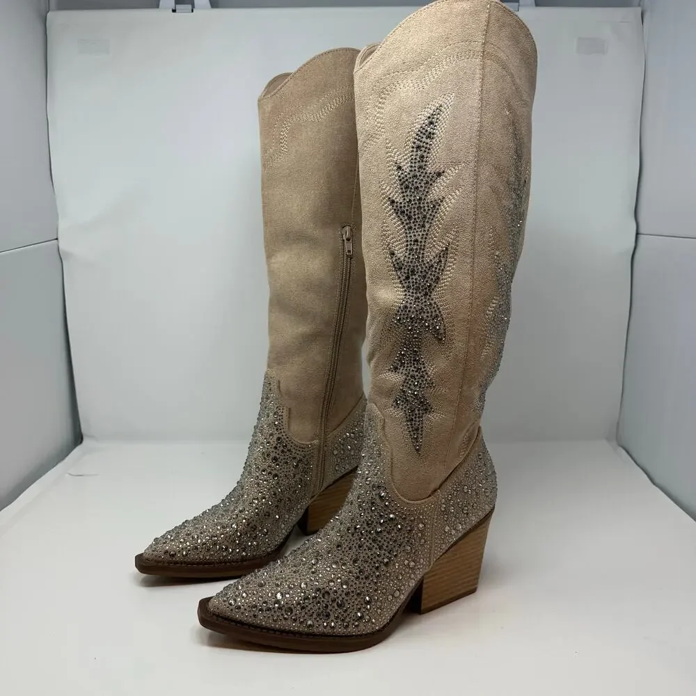 Madden Girl Apple Western Boots Womens 8 Sand Rhinestones Cowboy Boots NIB - Picture 13 of 15